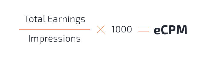 Total Earnings / Impressions x 1000 = eCPM